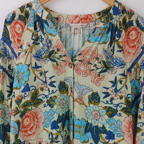 Soft Surroundings SZ L 100% Cotton Bisonette Gauze Floral Button Down Shirt - Picture 3 of 7